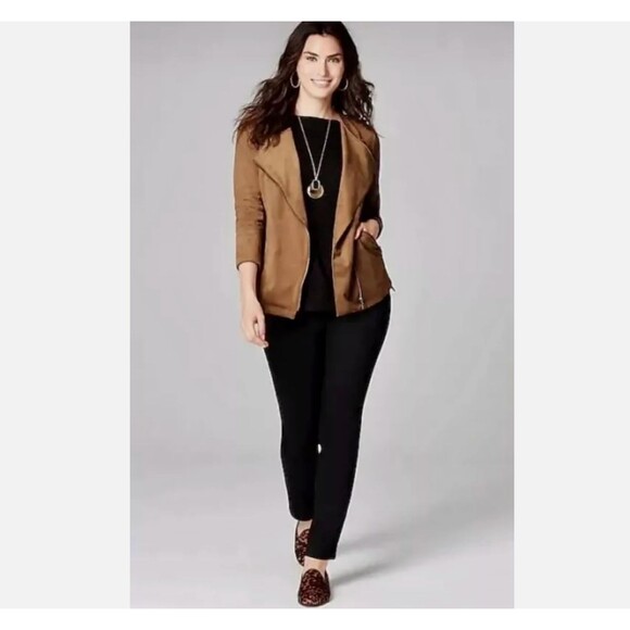 J. Jill Moto Jacket 3X Vegan Faux Suede Acorn Brown Soft Fall Zip Pockets Fall - Picture 3 of 15